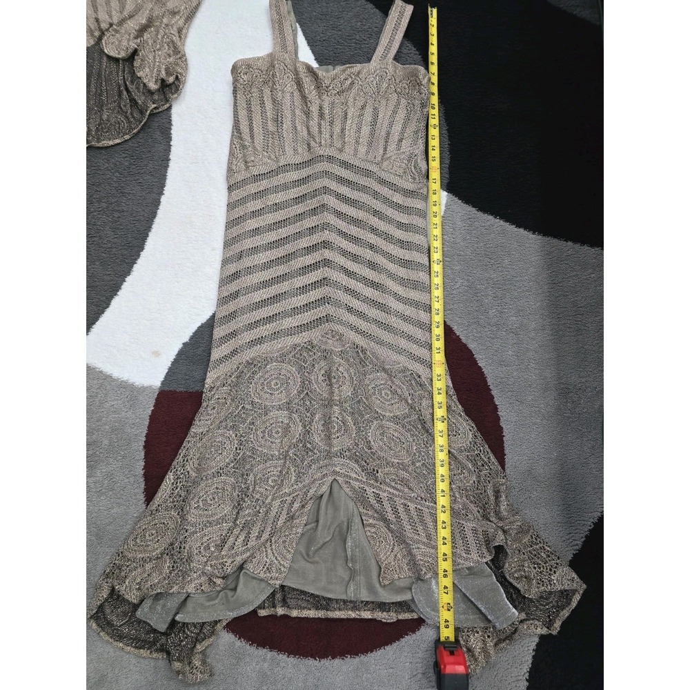 Damianou Womens 2-Piece Metallic Knit Dress & Cardigan Set Gold Black Size L - Picture 2 of 16